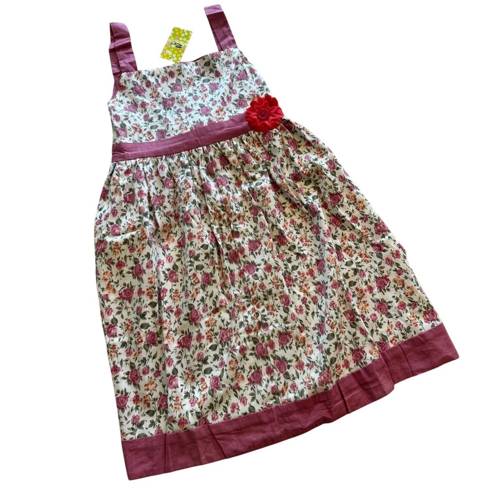 Raj Kids Vintage Floral Cotton Sundress Girls 8–10 Rose Print NWT Deadstock Boho